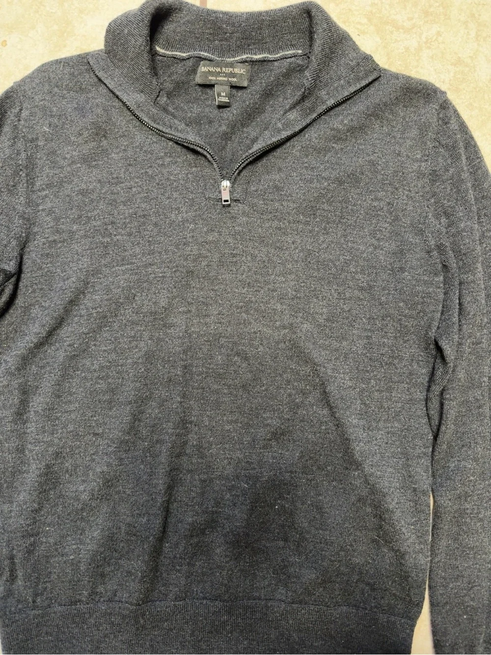 Banana Republic 100% Merino Wool Quarter Zip Sweater Medium Gray